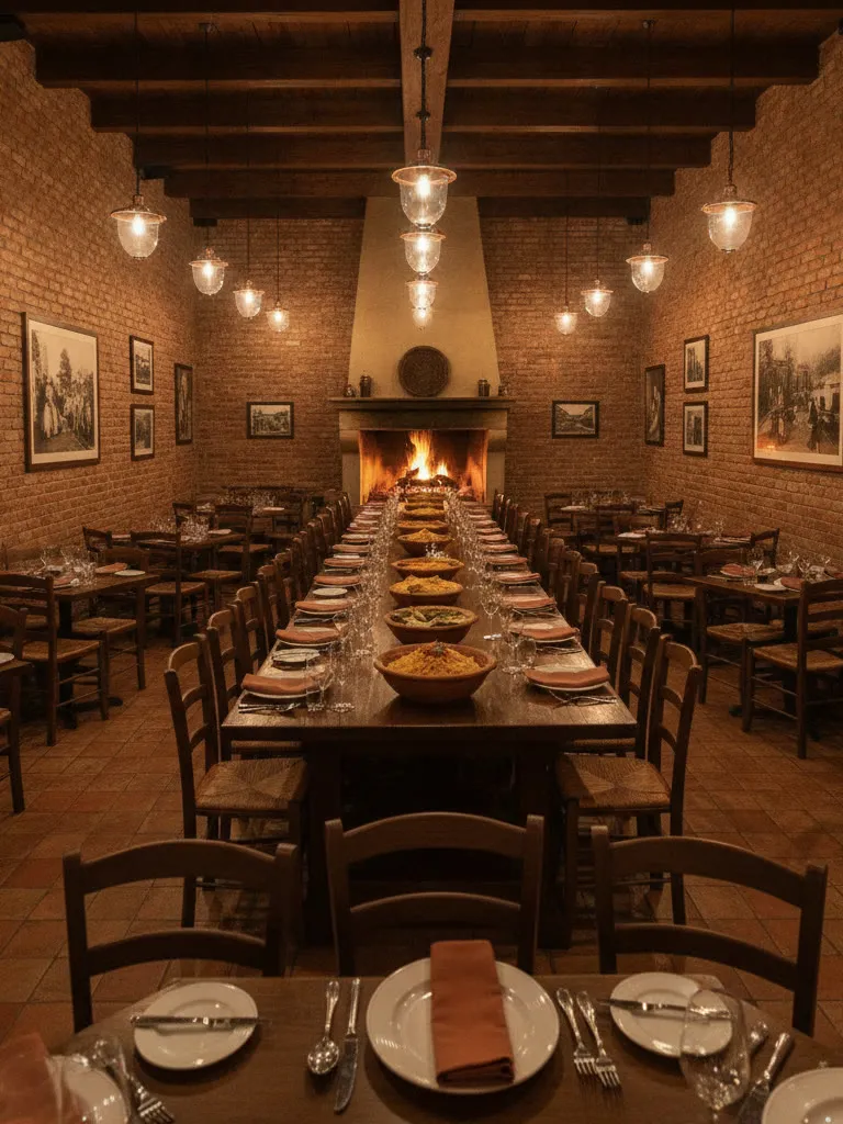 Illustrative photo: a dining room set with a long table for a group